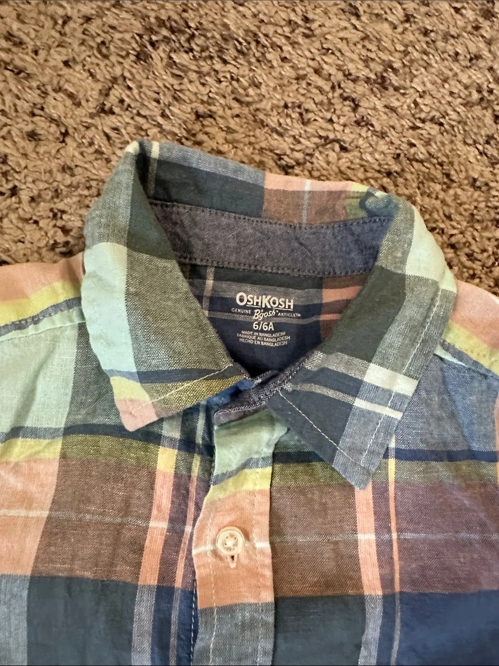 Kids Plaid Short-Sleeve Button-Up Shirt, matching shorts, size 6